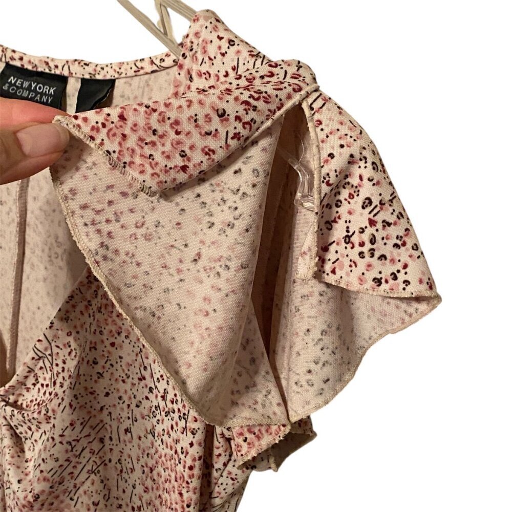 New York & Company Tan Floral Print Flutter Sleeve Midi Dress Vintage Size (XS) - Picture 3 of 7